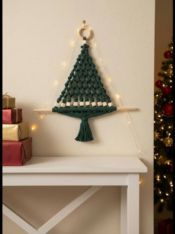 Alternate image for Macrame Christmas Tree Indoor Wall Hanging, Boho Holiday Decor