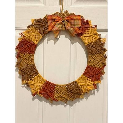 Alternate image for Handmade 17 Inch Fall Macrame Indoor Wreath, Thanksgiving decor, Recycled Cotton Cord