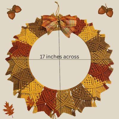 Alternate image for Handmade 17 Inch Fall Macrame Indoor Wreath, Thanksgiving decor, Recycled Cotton Cord