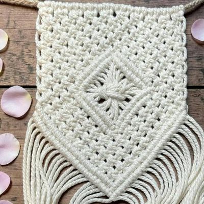 Alternate image for Bridal Wedding Bouquet Small Wrap, Handmade Macrame Boho Accessories.