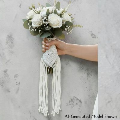 Alternate image for Bridal Wedding Bouquet Small Wrap, Handmade Macrame Boho Accessories.