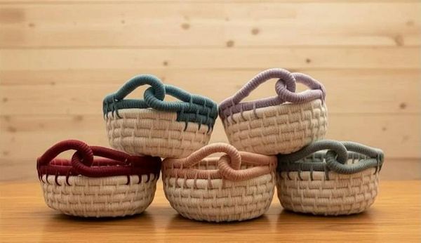 Alternate image for Coiled Rope Basket, Boho Entryway Organizer, Recycled Cotton Cord, Decorative Storage Catch All