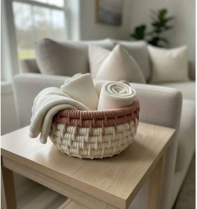 Alternate image for Coiled Rope Basket, Boho Entryway Organizer, Recycled Cotton Cord, Decorative Storage Catch All