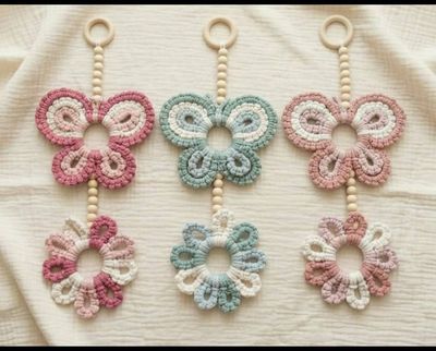 Alternate image for Macrame Butterfly & Flower Nursery Wall Art - Whimsical Baby Room Decor