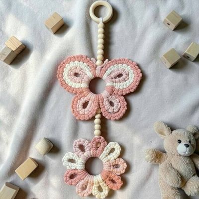 Alternate image for Macrame Butterfly & Flower Nursery Wall Art - Whimsical Baby Room Decor