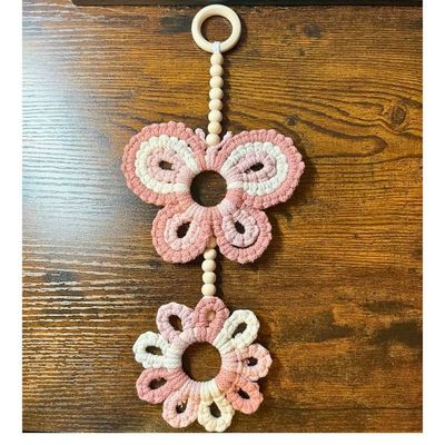 Alternate image for Macrame Butterfly & Flower Nursery Wall Art - Whimsical Baby Room Decor