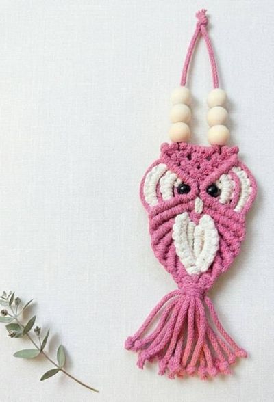 Alternate image for Handmade Macrame Owl Keychain,  Owl Lover Gift Topper, Christmas  Ornament