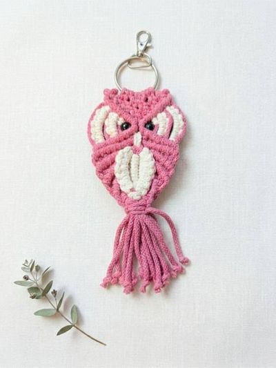 Alternate image for Handmade Macrame Owl Keychain,  Owl Lover Gift Topper, Christmas  Ornament