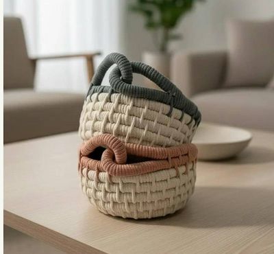 Alternate image for Coiled Rope Basket, Boho Entryway Organizer, Recycled Cotton Cord, Decorative Storage Catch All