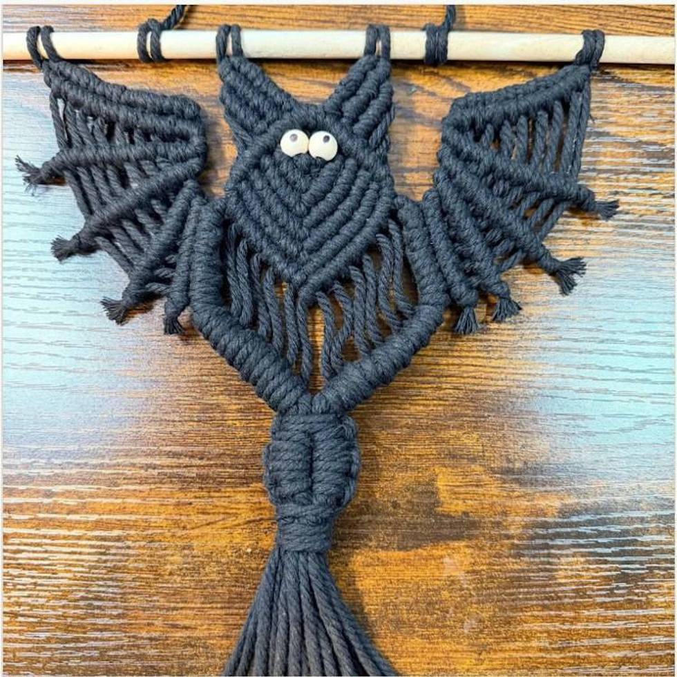 Handmade Macrame Bat Wall Hanging, Halloween Seasonal Decor