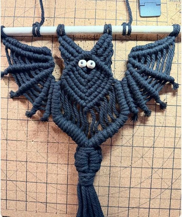 Alternate image for Handmade Macrame Bat Wall Hanging, Halloween Seasonal Decor