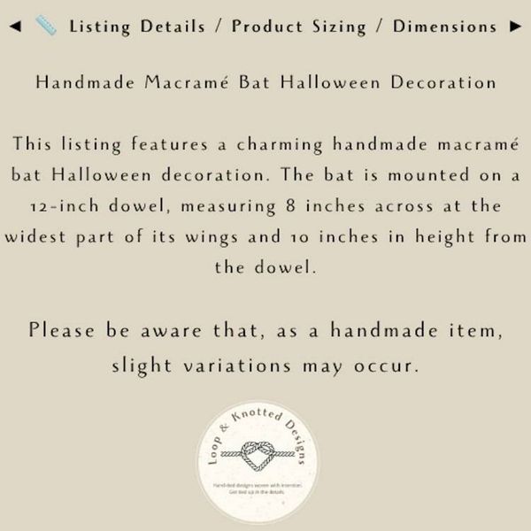 Alternate image for Handmade Macrame Bat Wall Hanging, Halloween Seasonal Decor