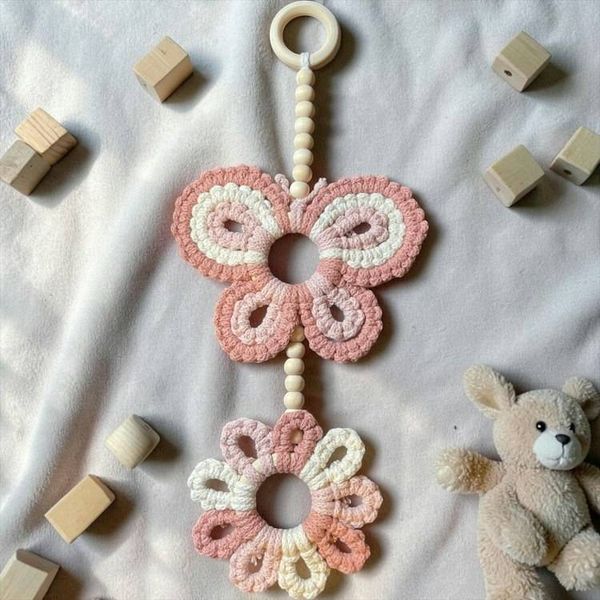 Alternate image for Macrame Butterfly & Flower Nursery Wall Art - Whimsical Baby Room Decor