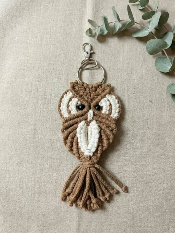 Alternate image for Handmade Macrame Owl Key chain, Owl Lover Gift Topper, Christmas Ornament, Key Holder