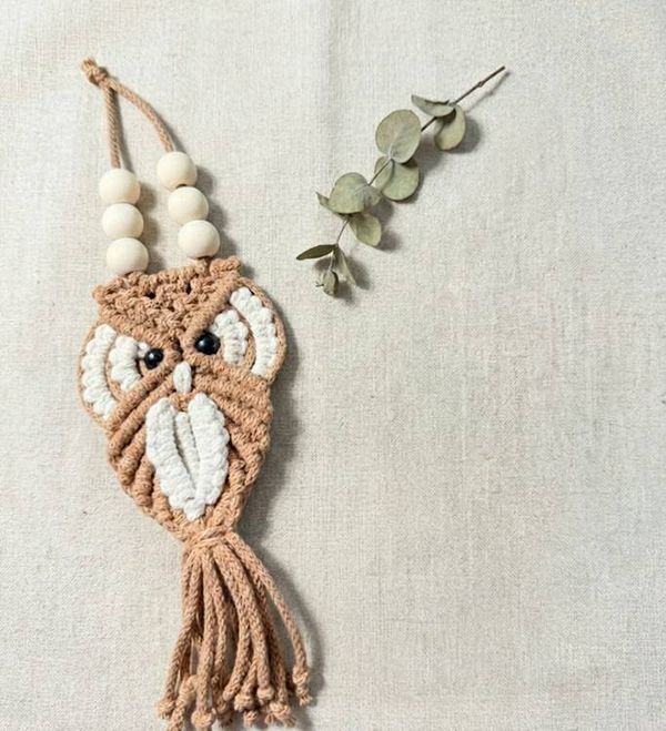 Alternate image for Handmade Macrame Owl Key chain, Owl Lover Gift Topper, Christmas Ornament, Key Holder