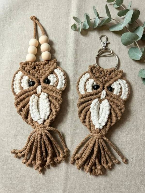 Alternate image for Handmade Macrame Owl Key chain, Owl Lover Gift Topper, Christmas Ornament, Key Holder