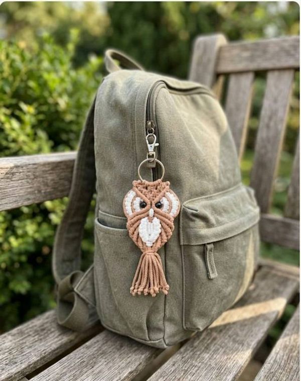 Alternate image for Handmade Macrame Owl Key chain, Owl Lover Gift Topper, Christmas Ornament, Key Holder