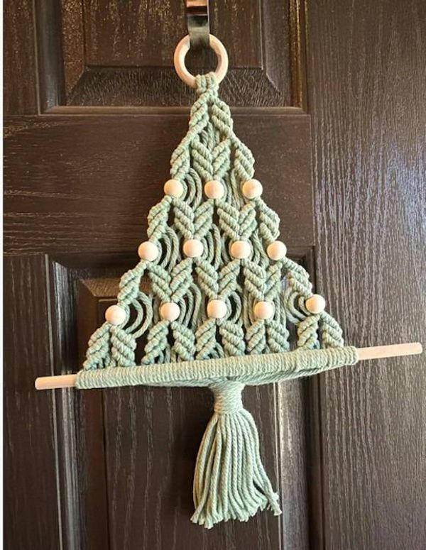 Alternate image for Handmade Macrame Christmas Tree indoor Wall Hanging, Boho Holiday Decor