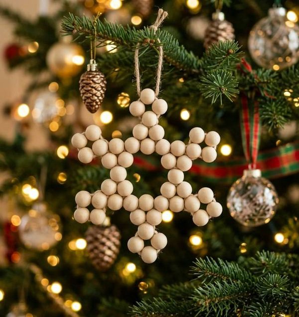 Alternate image for Wooden Bead Snowflake Ornament.