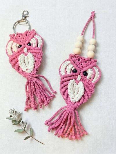 Alternate image for Handmade Macrame Owl Key chain, Owl Lover Gift Topper, Christmas Ornament, Key Holder
