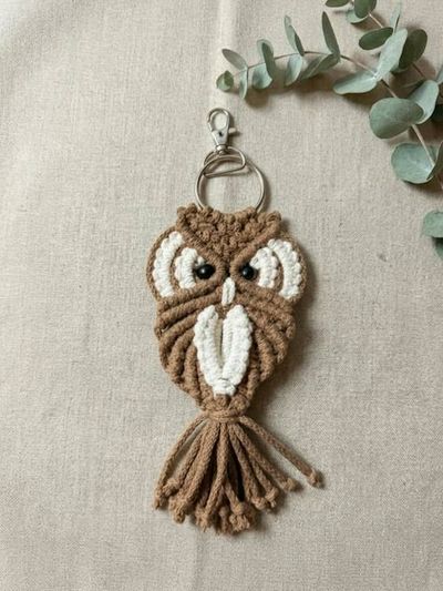 Alternate image for Handmade Macrame Owl Key chain, Owl Lover Gift Topper, Christmas Ornament, Key Holder
