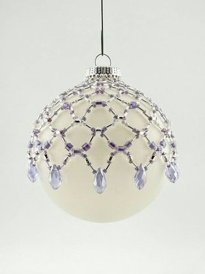 Image for Amethyst Lace Beaded Ornament Cover | Handcrafted Holiday Decor