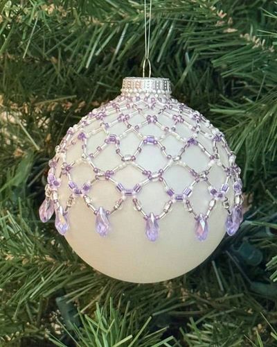 Alternate image for Amethyst Lace Beaded Ornament Cover | Handcrafted Holiday Decor