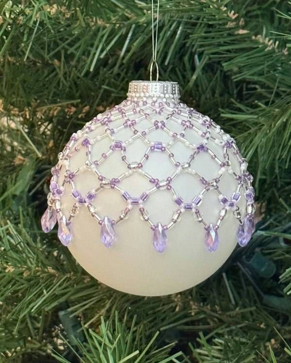 Alternate image for Amethyst Lace Beaded Ornament Cover | Handcrafted Holiday Decor