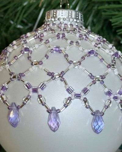 Alternate image for Amethyst Lace Beaded Ornament Cover | Handcrafted Holiday Decor