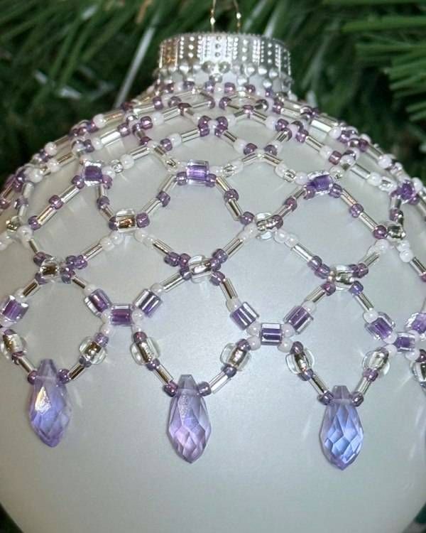 Alternate image for Amethyst Lace Beaded Ornament Cover | Handcrafted Holiday Decor