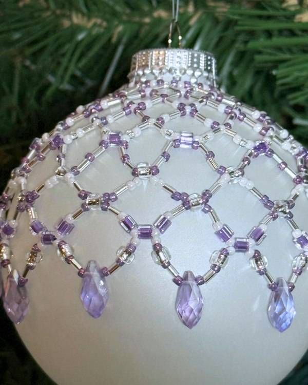 Alternate image for Amethyst Lace Beaded Ornament Cover | Handcrafted Holiday Decor