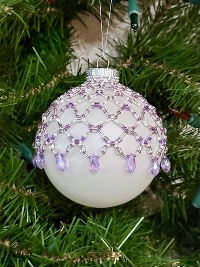 Alternate image for Amethyst Lace Beaded Ornament Cover | Handcrafted Holiday Decor