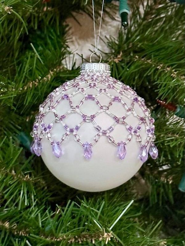 Alternate image for Amethyst Lace Beaded Ornament Cover | Handcrafted Holiday Decor