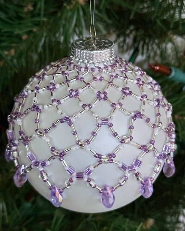 Alternate image for Amethyst Lace Beaded Ornament Cover | Handcrafted Holiday Decor