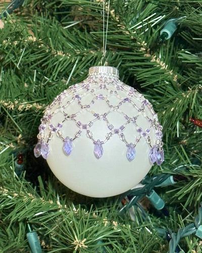 Alternate image for Amethyst Lace Beaded Ornament Cover | Handcrafted Holiday Decor