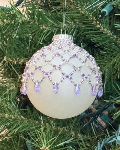 Alternate image for Amethyst Lace Beaded Ornament Cover | Handcrafted Holiday Decor