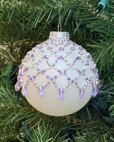 Alternate image for Amethyst Lace Beaded Ornament Cover | Handcrafted Holiday Decor