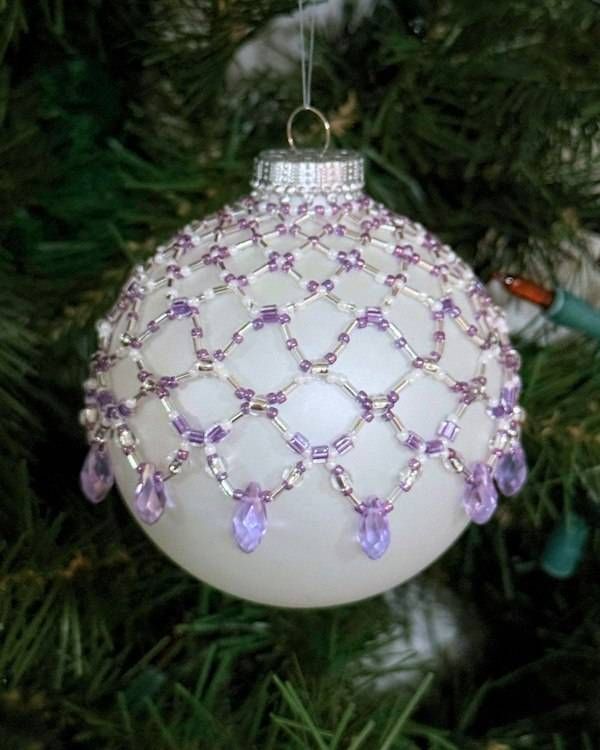 Alternate image for Amethyst Lace Beaded Ornament Cover | Handcrafted Holiday Decor