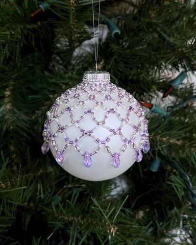 Alternate image for Amethyst Lace Beaded Ornament Cover | Handcrafted Holiday Decor