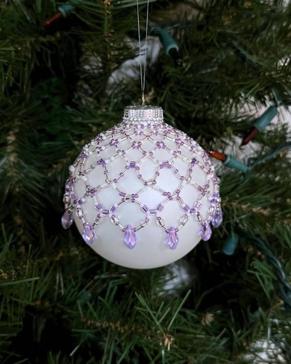 Alternate image for Amethyst Lace Beaded Ornament Cover | Handcrafted Holiday Decor