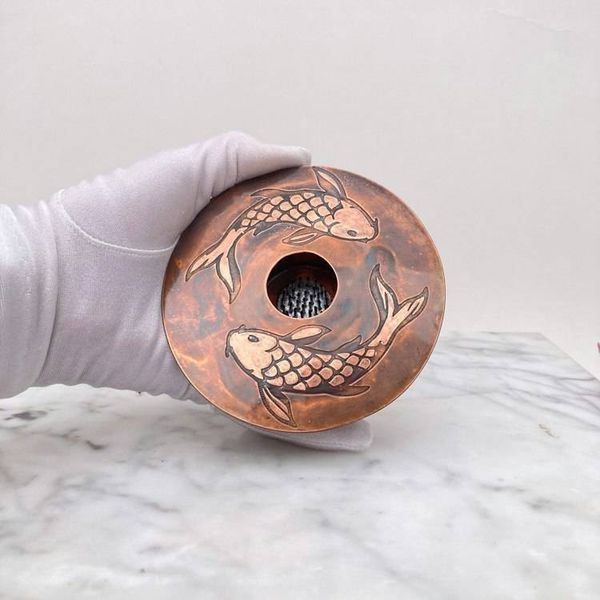 Alternate image for Swimming Koi Etched Copper Ikebana Vase