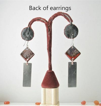 Alternate image for Carnelian Gemstone Sunset Orange Earrings with Silver Bar