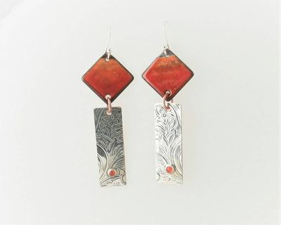 Alternate image for Carnelian Gemstone Sunset Orange Earrings with Silver Bar