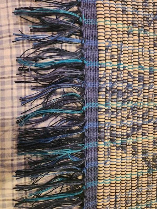 Alternate image for Tan and blue rag rug 46 x 27 inches