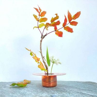 Alternate image for Copper Ikebana Vase with Etched Dragonflies