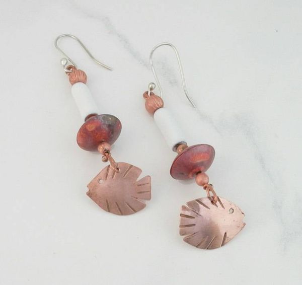 Alternate image for Fish Theme Copper and Enamel Dangle Earrings