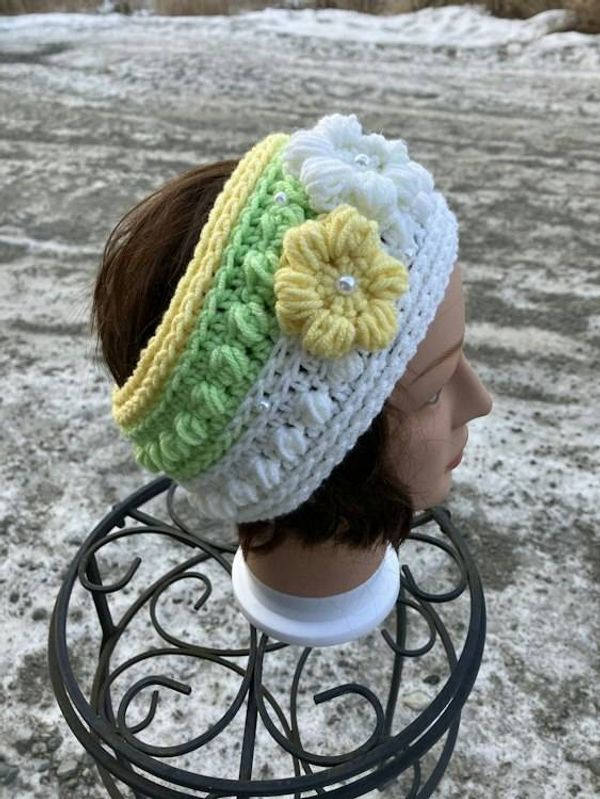 Image for Woman’s Ear Warmer Green Yellow and White