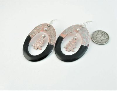 Alternate image for Black Enamel Hoop & Tree Dangle Earrings