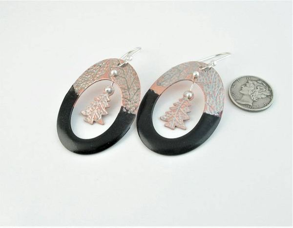 Alternate image for Black Enamel Hoop & Tree Dangle Earrings
