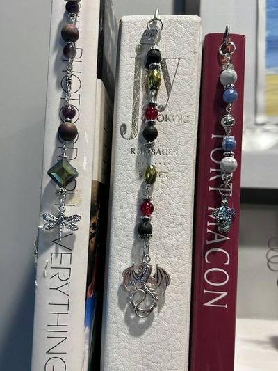 Alternate image for Beaded Metal Bookmark with Charm-Dragon, Dragonfly or Sea Turtle